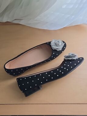 Rouge! Black Embellished Floral Pointed Toe Flats